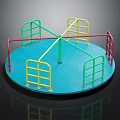 Colorful Spinning Playground Equipment With Blue Circular Base And Green Yellow Red Railings For Kids